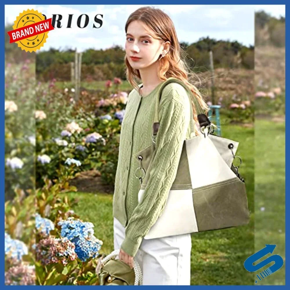 Canvas Tote Bag Crossbody Shoulder Satchel Multi-Pocket Casual Vintage Chic